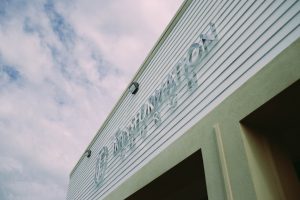 Close-up of the Transformation Church building facade
